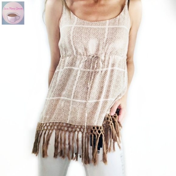 CAbi Tops - CAbi Boho Cabana Fringe Cover Up Tunic Top Brown